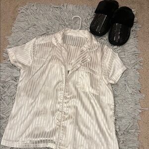 White Striped Satin shorts Pajama set!